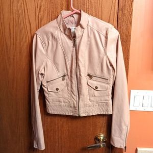 Xhilieration Pastel Pink Vegan Moto Jacket